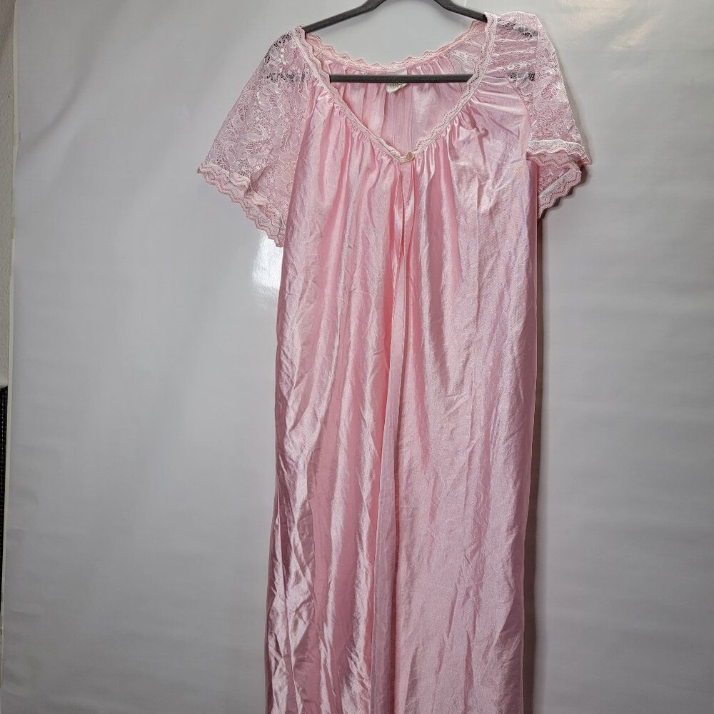 Vintage 50's Diva Pink Satin Lace Night Gown M/L